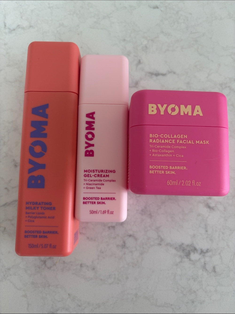 BYoma Hydrating Milky Toner & Moisturizing Gel-Cream & radiance facial mask